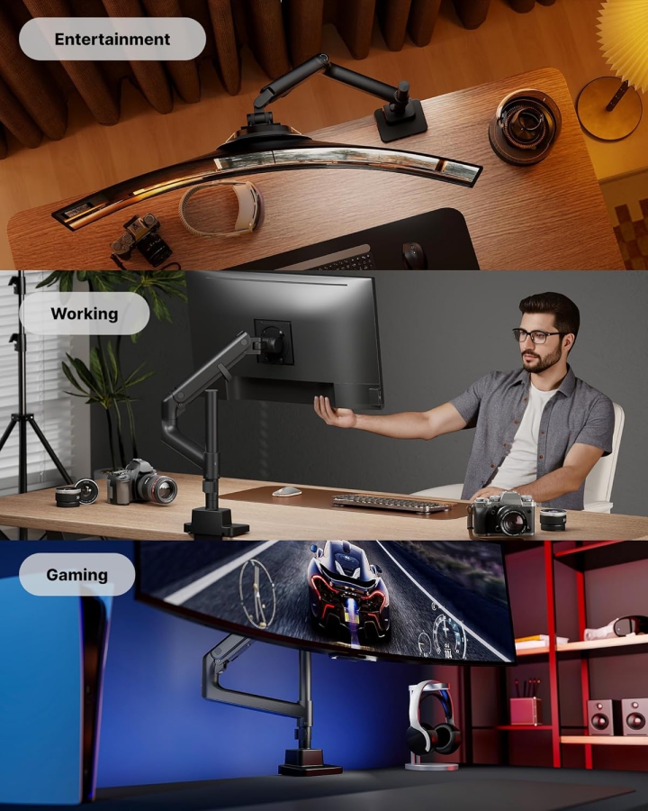 monTEK brazo de monitor Heavy-Duty - 1 monitor - [17-57" / hasta 27 kg] - USB-C y mástil central XXL